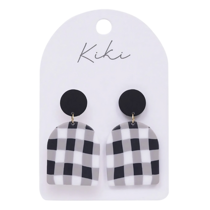 Kiki Earrings - Black And White Gingham