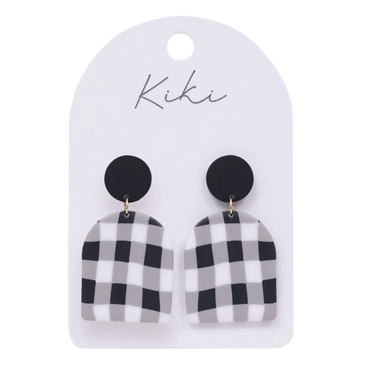 Kiki Earrings - Black And White Gingham