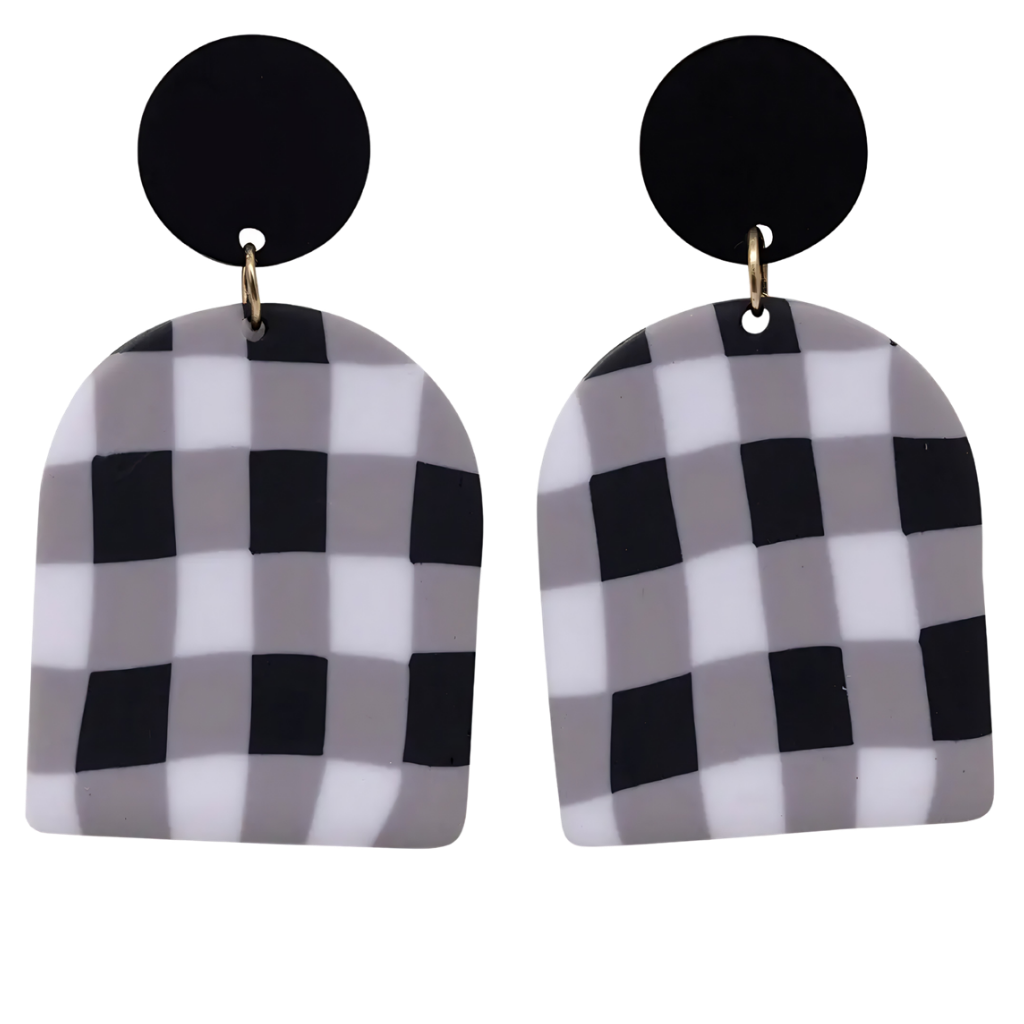 Kiki Earrings - Black And White Gingham