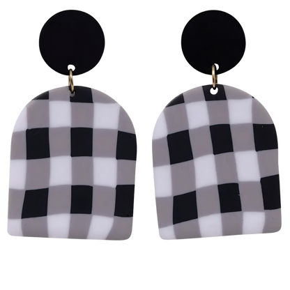 Kiki Earrings - Black And White Gingham