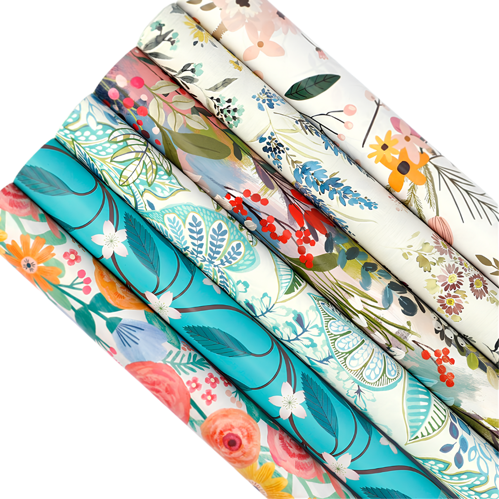 Roll Wrap - Teal with White Flowers (5m) [Des.:Teal with White Flowers]