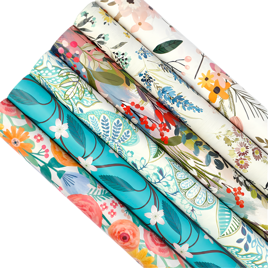 Roll Wrap - Teal with White Flowers (5m) [Des.:Teal with White Flowers]