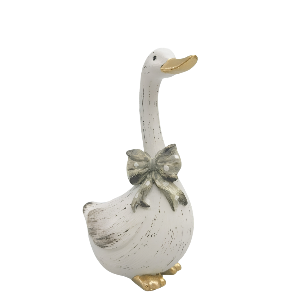 Resin Goose Ornament With Bow - Small
