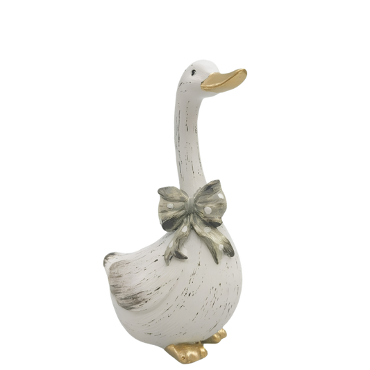 Resin Goose Ornament With Bow - Small
