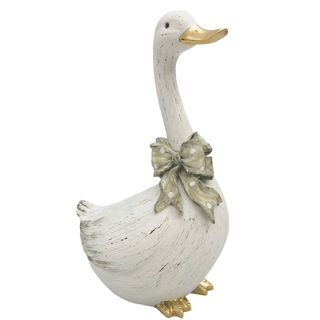 Resin Goose Ornament With Bow - Med