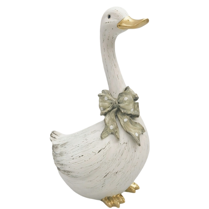 Resin Goose Ornament With Bow - Med