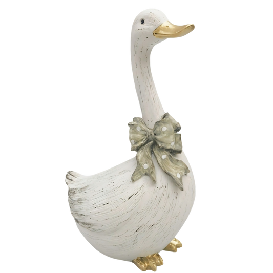 Resin Goose Ornament With Bow - Med