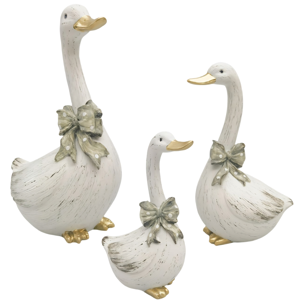 Resin Goose Ornament With Bow - Med