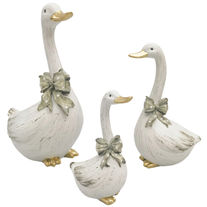 Resin Goose Ornament With Bow - Med