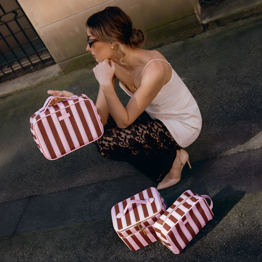 Fox & Fallow Burgundy Stripe Cosmetic Bag