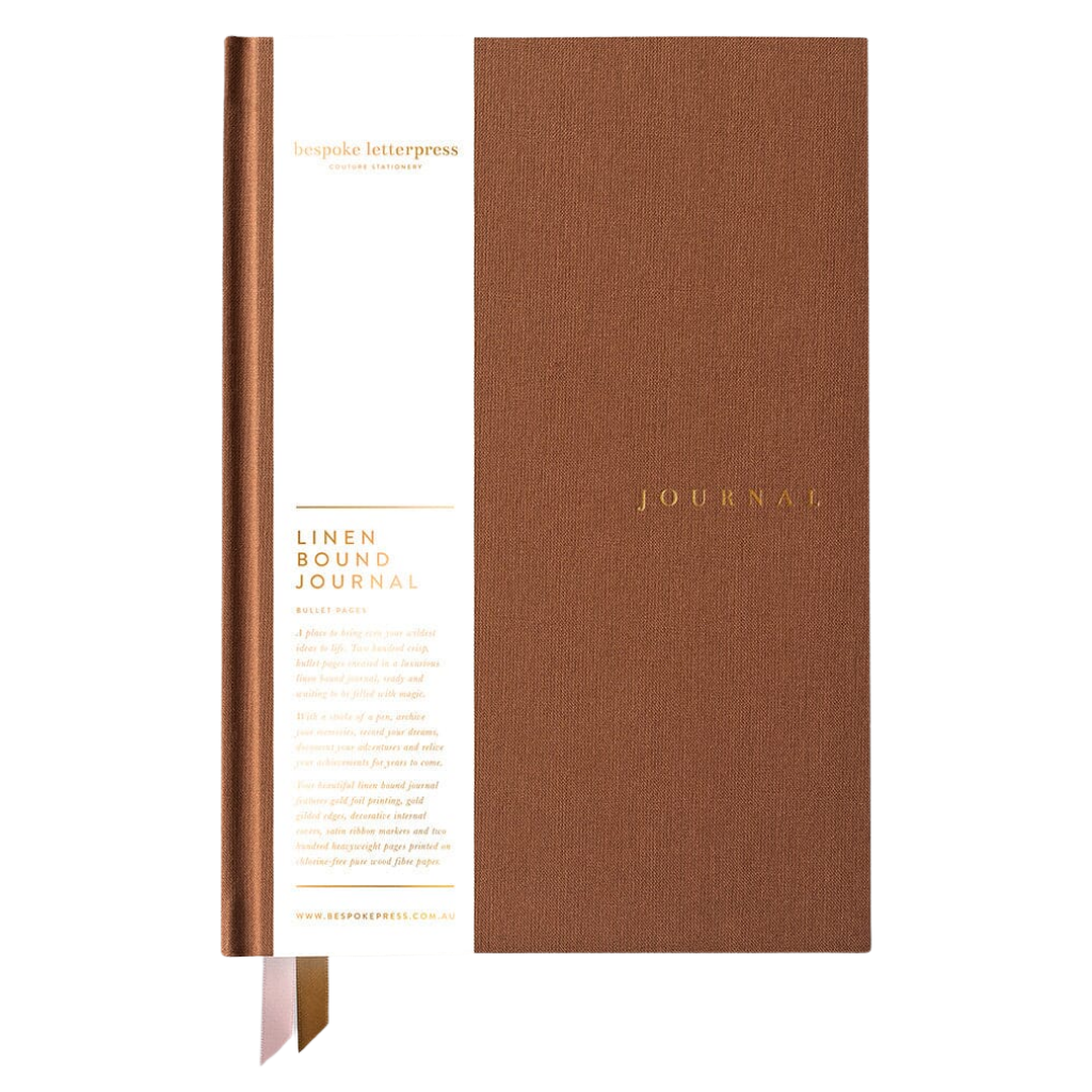 Bespoke Letterpress Linen Bound Journal Mocha