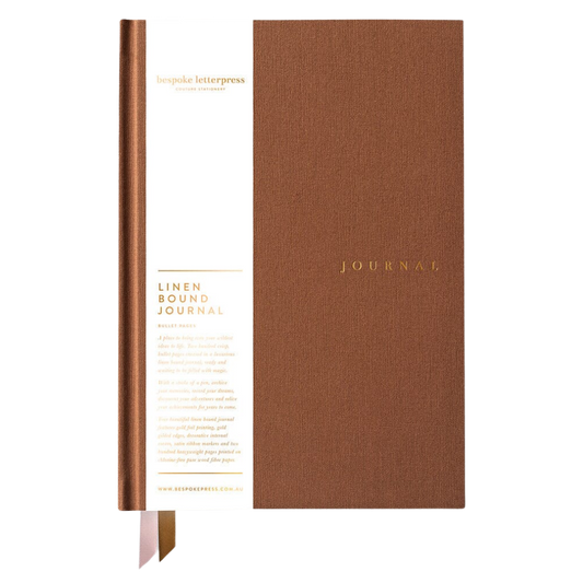 Bespoke Letterpress Linen Bound Journal Mocha