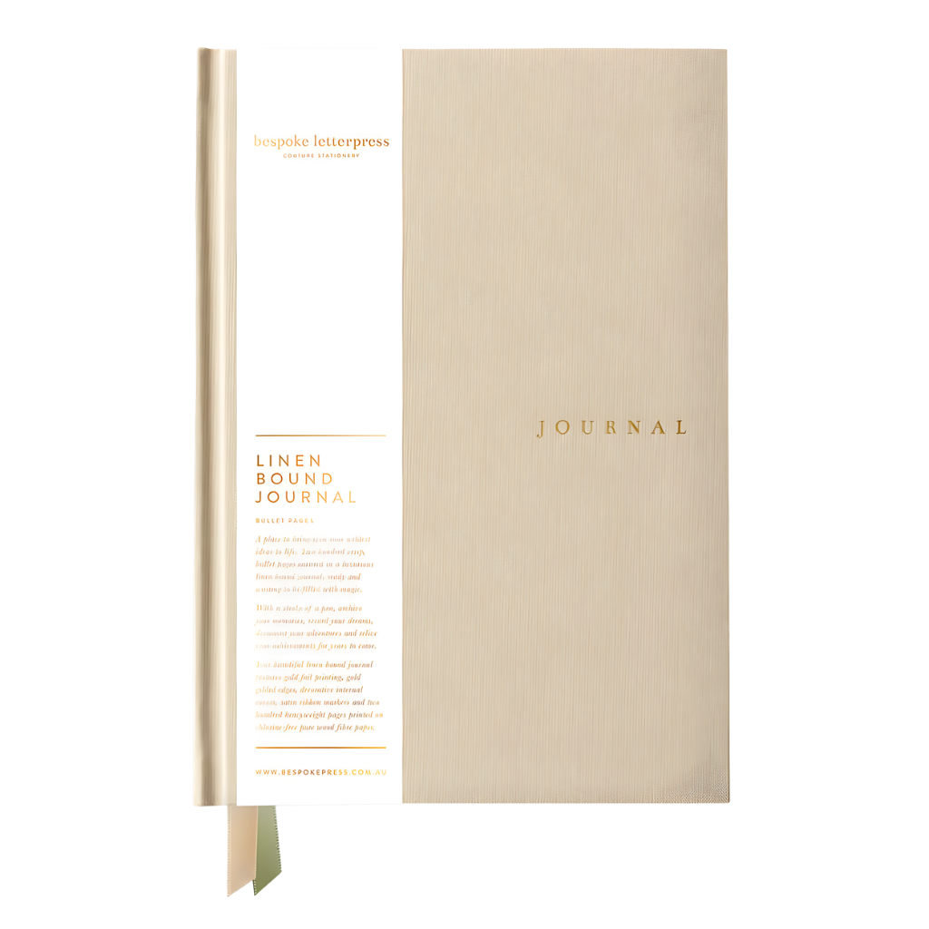 Bespoke Letterpress Linen Bound Journal Desert Sand