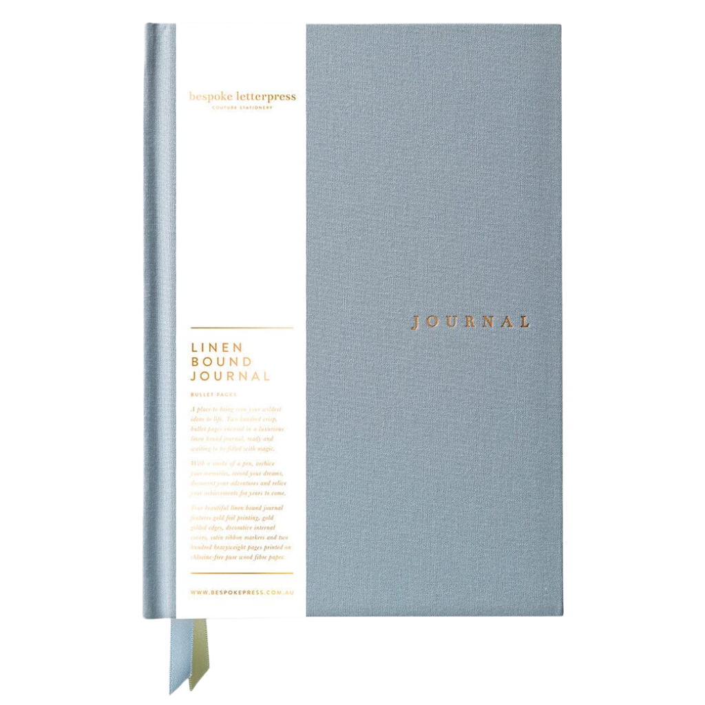 Bespoke Letterpress Linen Bound Journal Luna Blue