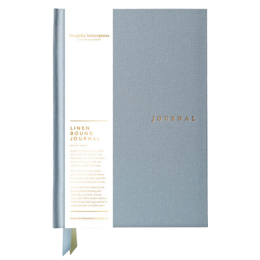 Bespoke Letterpress Linen Bound Journal Luna Blue