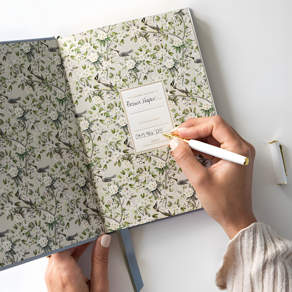 Bespoke Letterpress Linen Bound Journal Luna Blue
