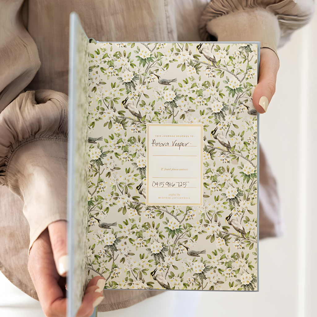Bespoke Letterpress Linen Bound Journal Luna Blue