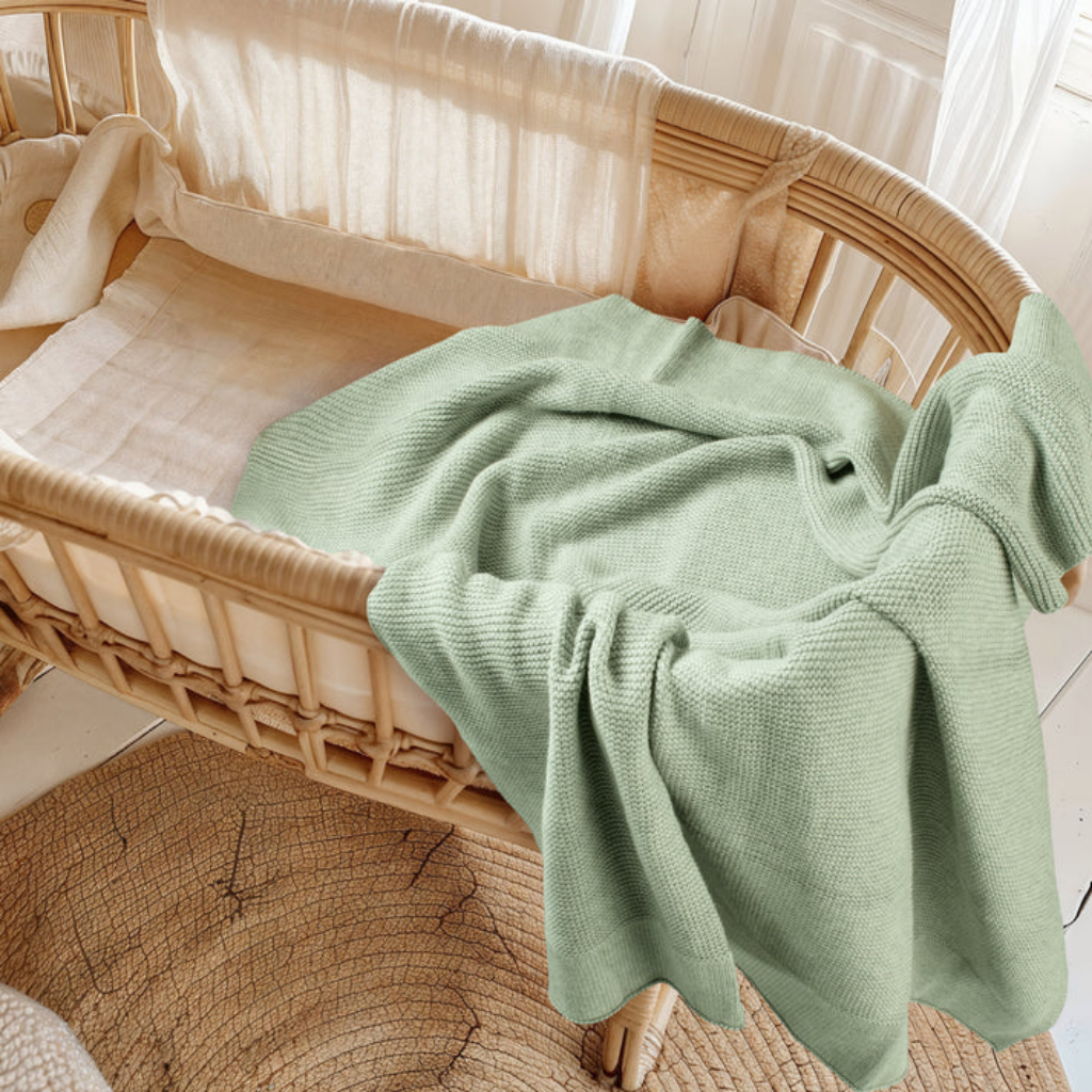Classic Cotton Knit Blanket (Mantis Green)