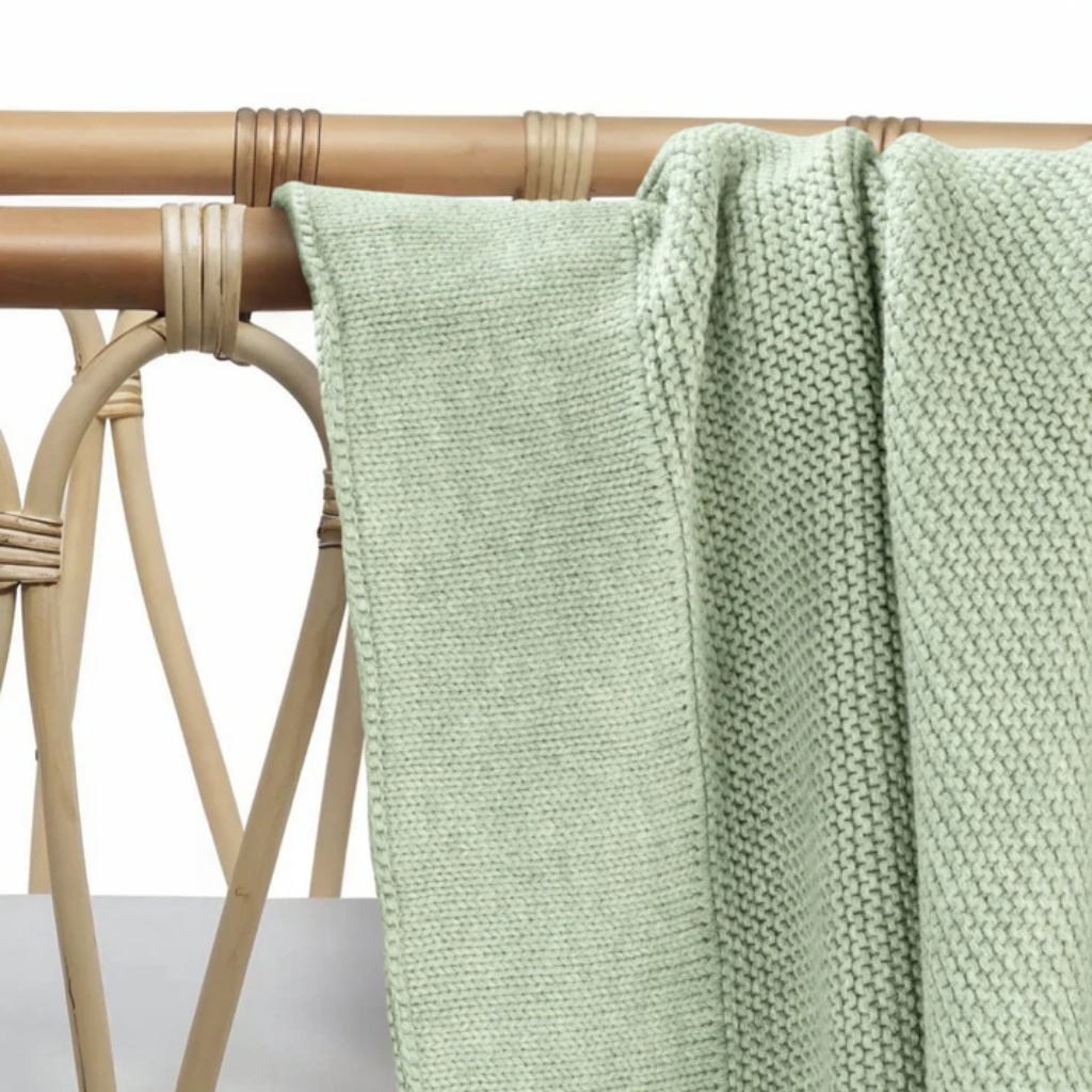 Classic Cotton Knit Blanket (Mantis Green)