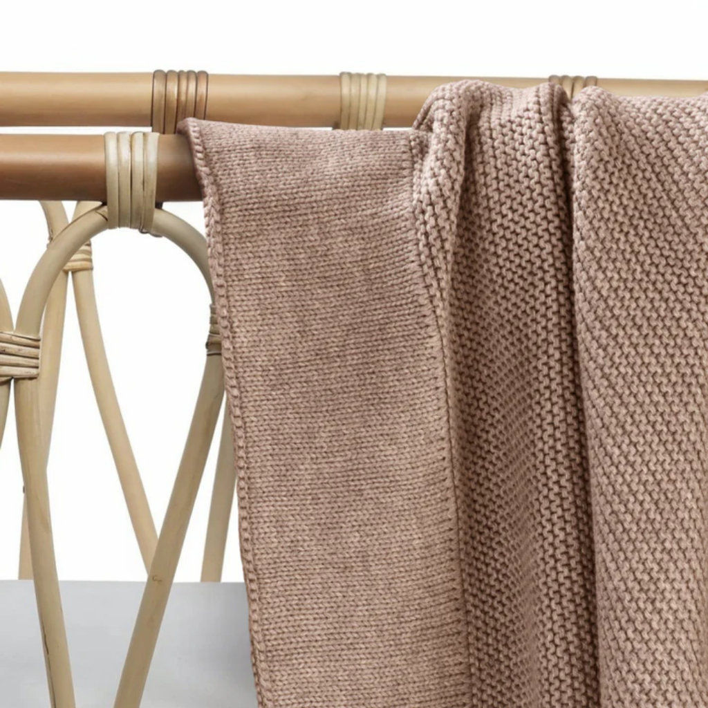 Classic Cotton Knit Blanket (Mocha)