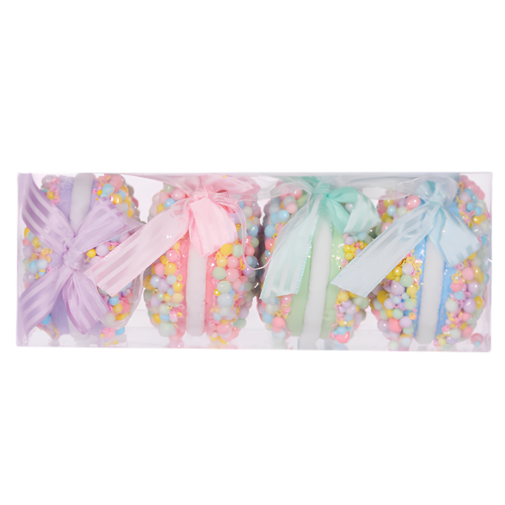 Holly & Ivy Pastel Sprinkle Macaron Decorations – 4 Pack