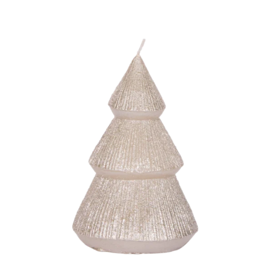 Holly & Ivy Champagne Ribbed Tree Candle – 11cm