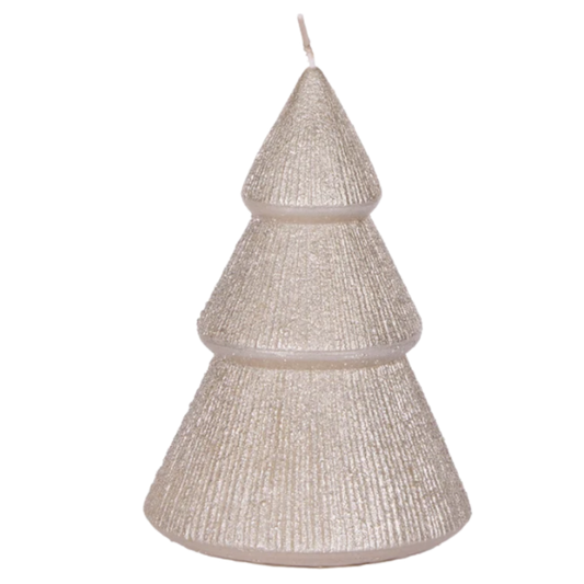Holly & Ivy Champagne Ribbed Tree Candle – 13.5cm